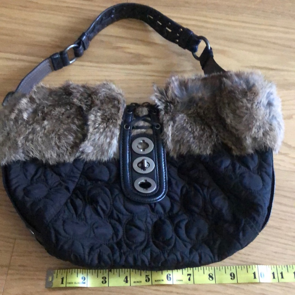 Small coach tote with fur